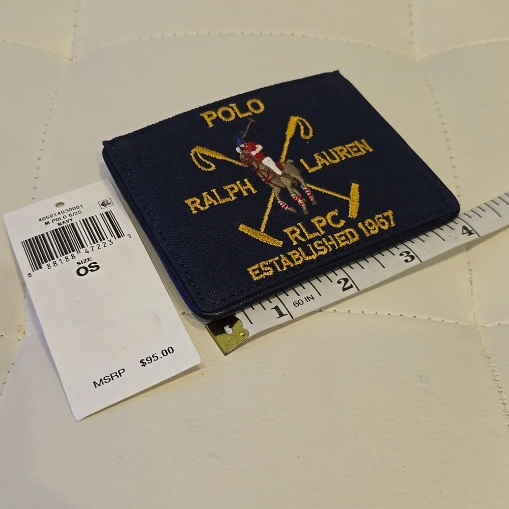 Ralph lauren polo navy blue canvas leather plaid wallet new mans $95 Embroidered - Picture 5 of 5